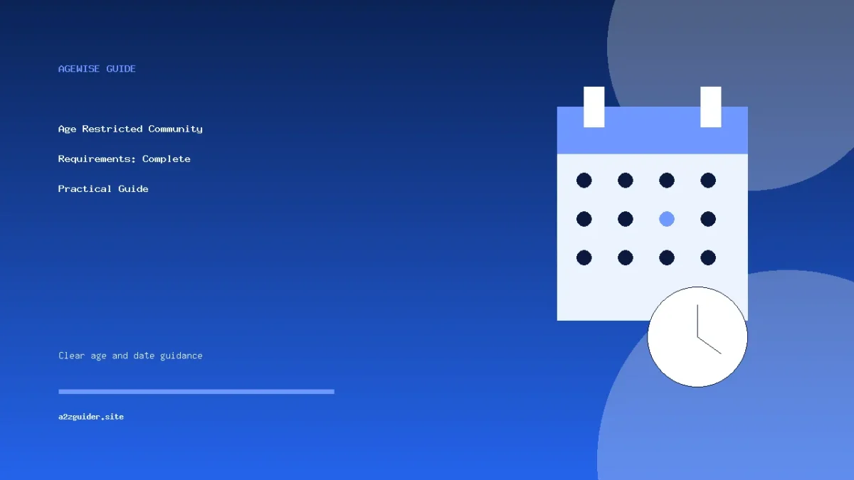 Age Restricted Community Requirements guide with calendar and clock illustration